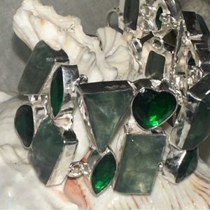 Sale * Charming Fluorite + Green Topaz cluster statement bracelet cuff
